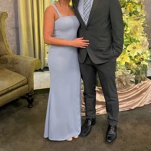 Dusty blue Azazie bridesmaid dress